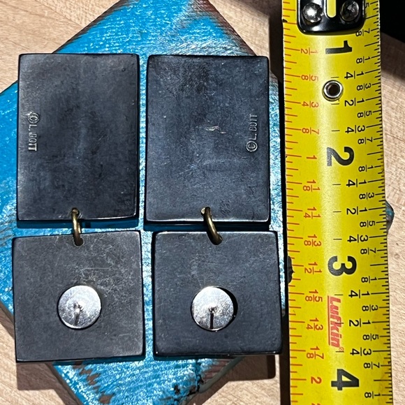 L Bott Mid Century Modern Drop Earrings 3 3/4” Geometric Block Black & Ivory - Picture 4 of 4